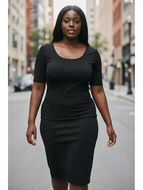 Black Short Sleeve Bodycon Dress with Back Zipper